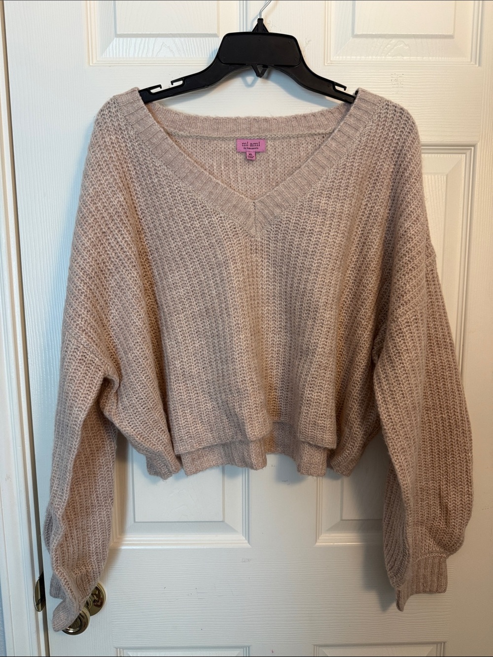 miami Taupe Cropped V-Neck Knit Sweater